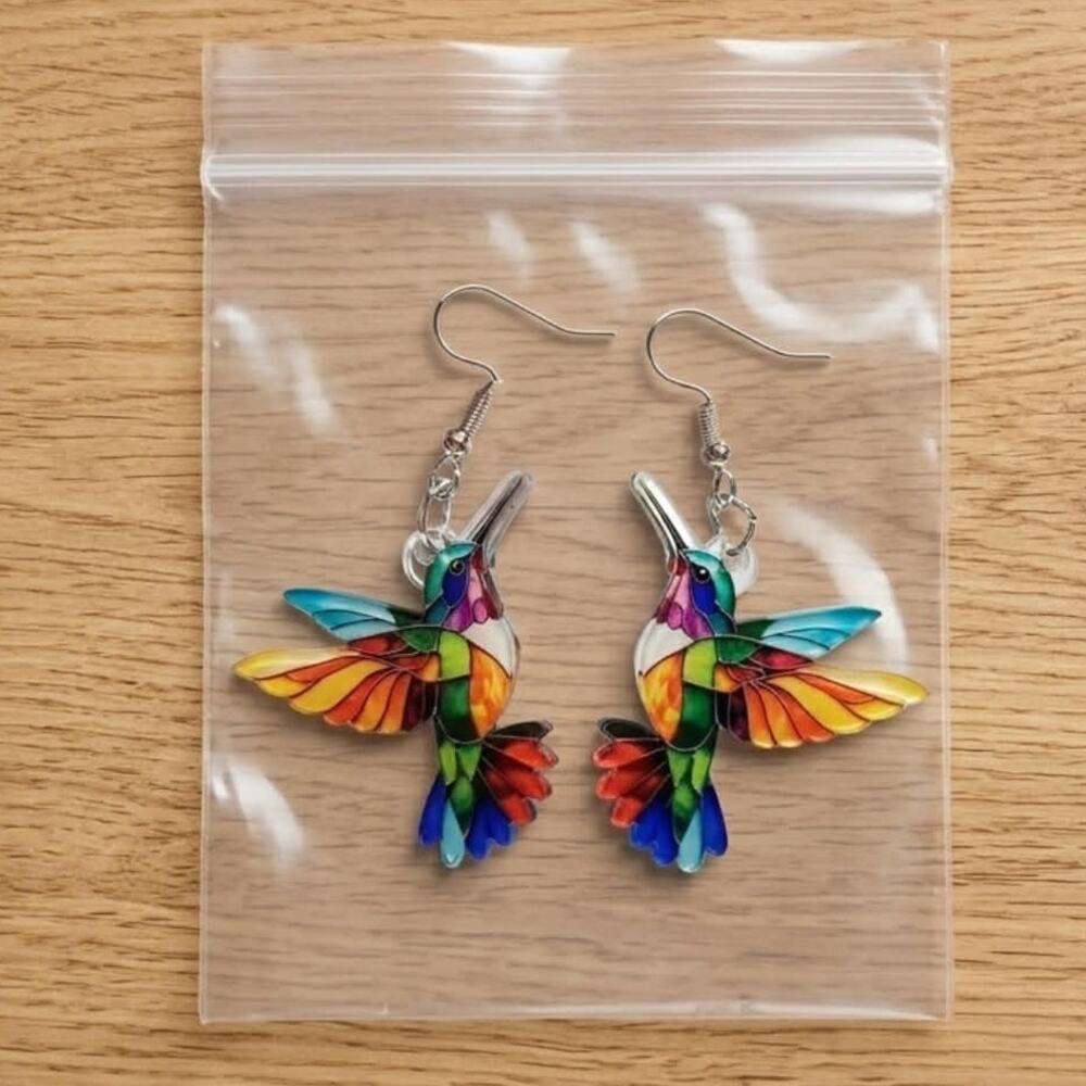 NEW Rainbow Hummingbirds Earrings Dangle Drop Colorful Bird Earrings